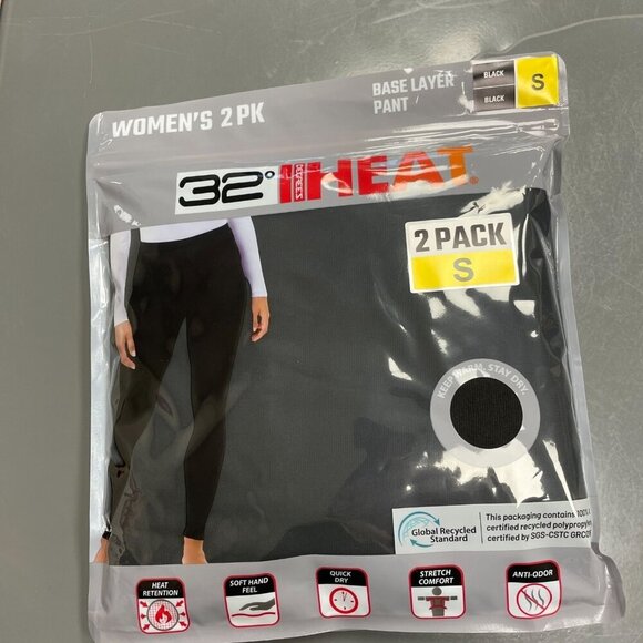 NEW 32 Degrees Heat Women's S 2-Pack Base Layer Legging Pants Black - Picture 2 of 5